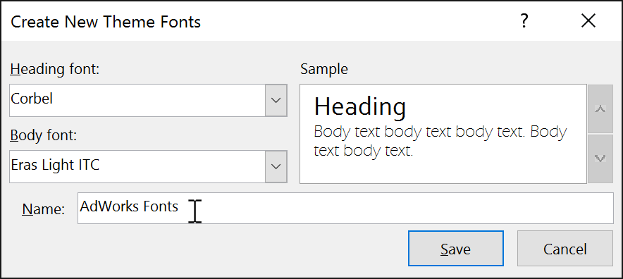 changing the theme font names changing the theme font names